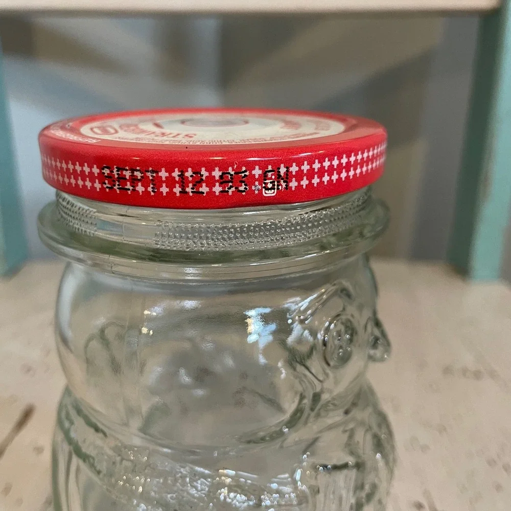 Vintage 1992 Kraft Strawberry Jam Snowman Glass Jar Red Lid 28oz Collectible